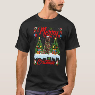 Lights Xmas Tree Santa Irish Setter Dog Christmas T-Shirt