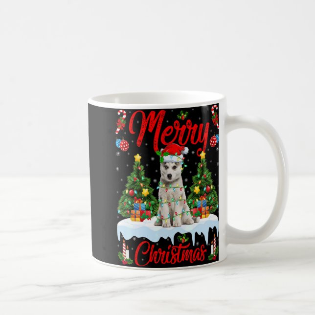 Lights Xmas Tree Santa Siberian Husky Dog Christma Coffee Mug (Right)