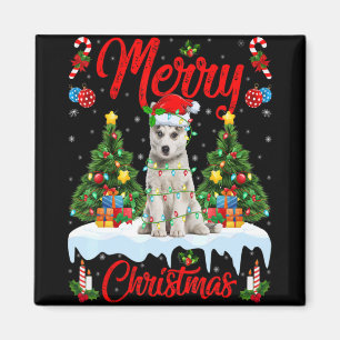 Lights Xmas Tree Santa Siberian Husky Dog Christma Magnet