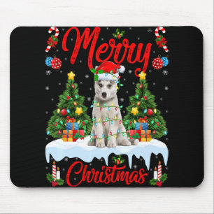 Lights Xmas Tree Santa Siberian Husky Dog Christma Mouse Mat