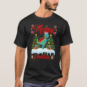 Lights Xmas Tree Santa Spinosaurus Dinosaur Christ T-Shirt