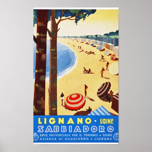 Lignano Italy Vintage Travel Poster Restored (Front)