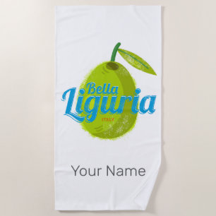 Liguria Retro Olive Italy Vintage Holiday Souvenir Beach Towel