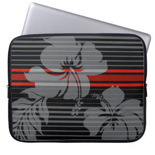 Lihue Hibiscus Stripe Hawaiian Neoprene Wetsuit Laptop Sleeve
