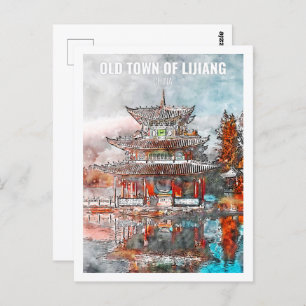 Lijiang China Famous Travel Watercolor Sketch Postcard