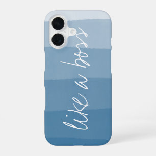 Like a Boss   Blue Watercolor Ombre Stripe iPhone 16 Case