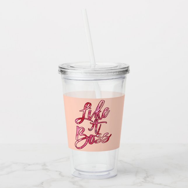 Like a Boss Popular Quote Acrylic Paint Pink Red Acrylic Tumbler (Left)