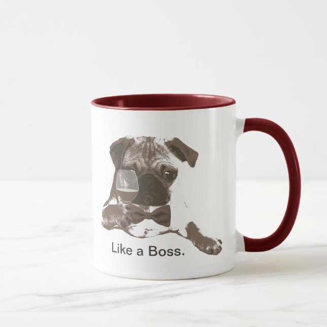 Like a Boss Pug & Fine Wine Coffee Mug (Right)