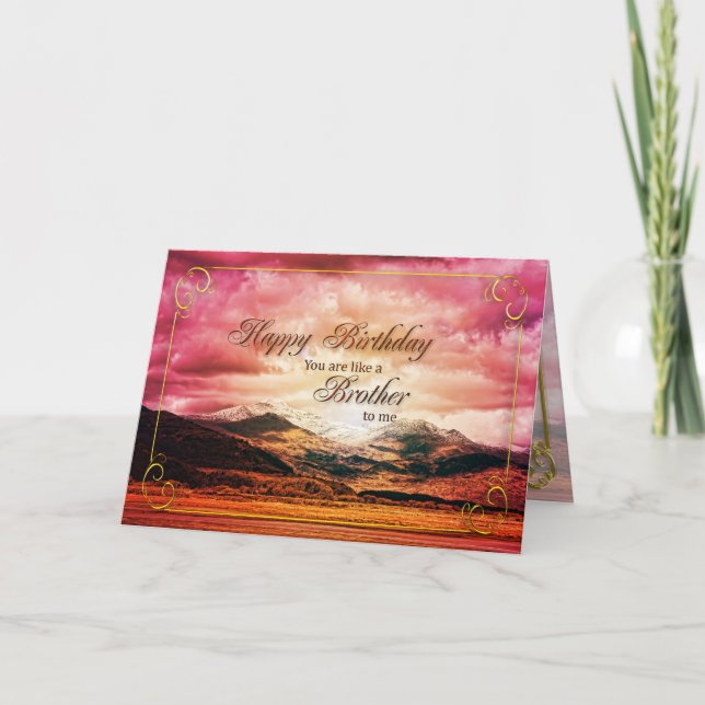 Like a brother to me birthday Sunset and mountains Card (Front)