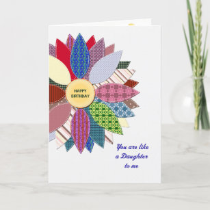 Like a daughter to me, stiched flower birthday card