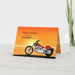 Like a Grandson, Motorcycle in the sunset birthday Card