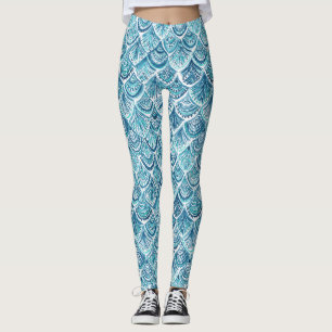 LIKE A MERMAID Nautical Fish Scales Pattern Leggings