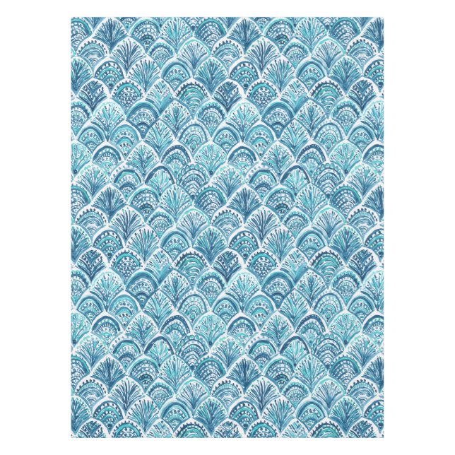 LIKE A MERMAID Nautical Fish Scales Pattern Tablecloth (Front)