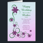 Like a Mother Birthday with Scrolls and Flowers<br><div class="desc">An elegant and beautiful birthday card. A perfect card to give to someone who is like a mother to you. Purple flowers and glittery scrolls make a very special birthday card.</div>