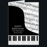 Like a Son To Me Piano and Music Birthday<br><div class="desc">A birthday card for someone who is like a son. A great card for anyone who is into piano music. A grand piano with the keys along the bottom of the card. A sheet of music fills the background. A great card for someone who loves music. This is NOT a...</div>