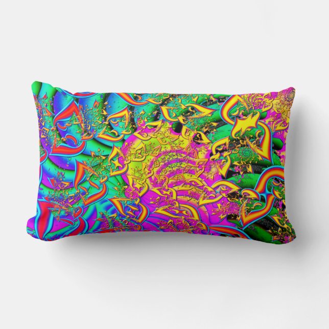 Like Candy Vibrant Psychedelic Fractal Lumbar Cushion (Front)