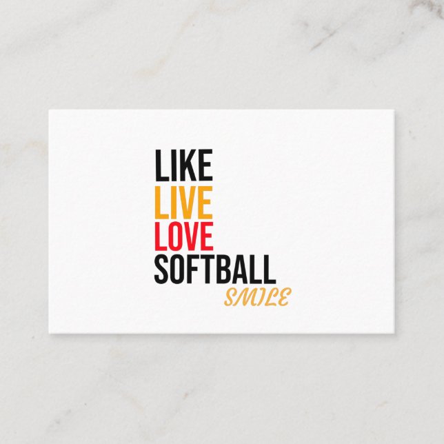 like,live,love softball,smile business card (Front)