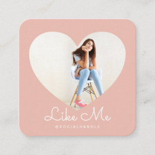 Like Me Pink Photo Heart Frame Girly Social Media Square Business Card