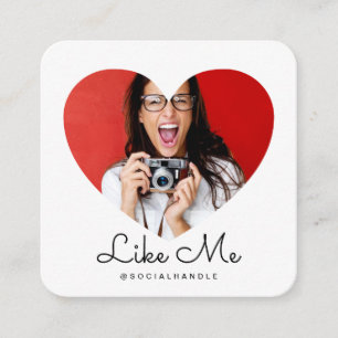 Like Me White Photo Heart Frame Girly Social Media Square Business Card