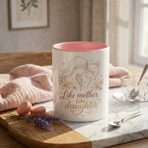 Like Mother Like Daughter - Minimalist Floral Moth Two-Tone Coffee Mug