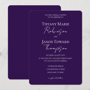 Like Royalty Purple Minimalist Elegance Wedding Invitation