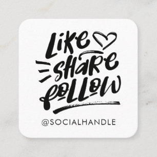 Like Share Follow Brush Script White Social Media Square Business Card