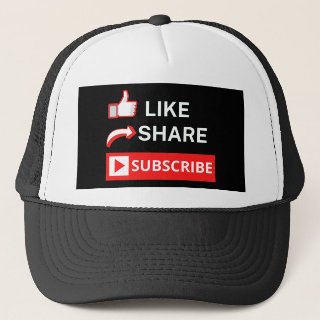 Like Share Subscribe Trucker Hat (Front)