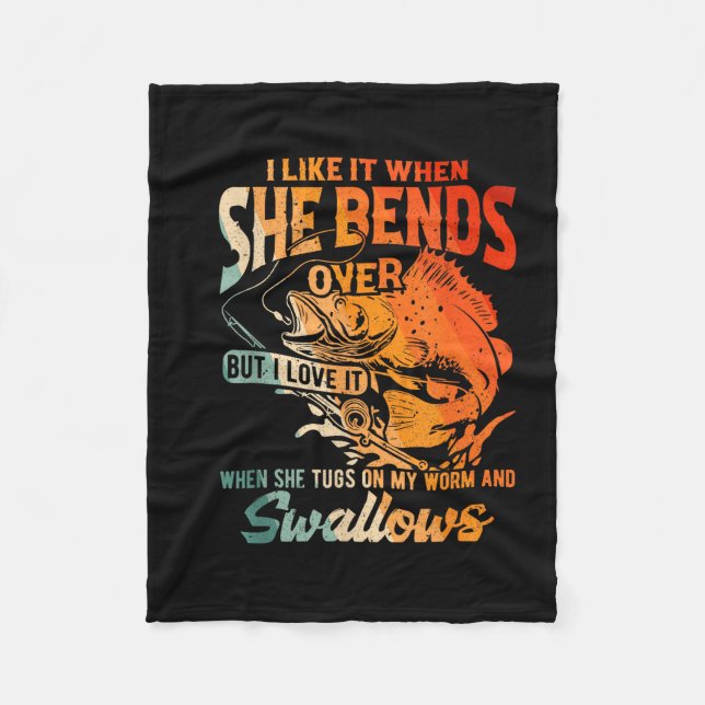 Like when bends over but love when tugs on fleece blanket (Front)