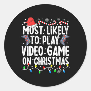 Likely To Play Video Game On Christmas Pyjamas Gam Classic Round Sticker