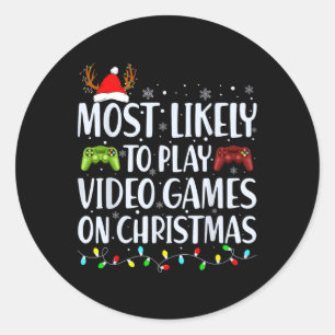 Likely To Play Video Game On Christmas Santa Gamin Classic Round Sticker