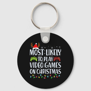 Likely To Play Video Game On Christmas Santa Gamin Key Ring