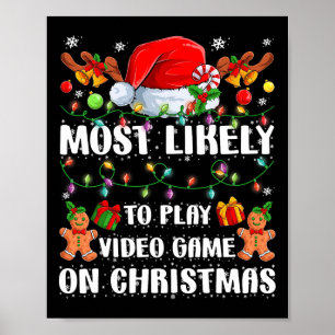 Likely To Play Video Game On Christmas Xmas Tree L Poster
