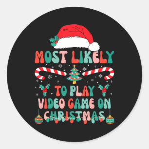 Likely To Play Video Game Xmas Matching 1  Classic Round Sticker