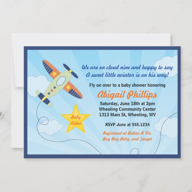Lil' Aviator Aeroplane Baby Shower Invitations (Front)