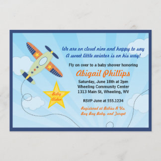 Lil' Aviator Aeroplane Baby Shower Invitations