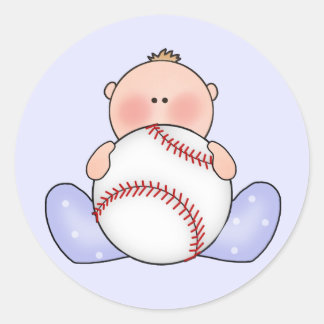 Lil Baseball Baby Boy Classic Round Sticker