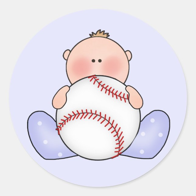 Lil Baseball Baby Boy Classic Round Sticker (Front)
