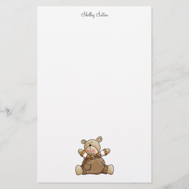 Lil' Bears · Baby Boy Brown Romper Stationery (Front)