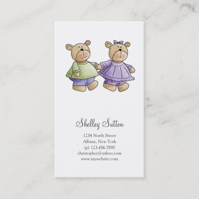 Lil' Bears · Baby Twins Green & Purple Business Card (Front)