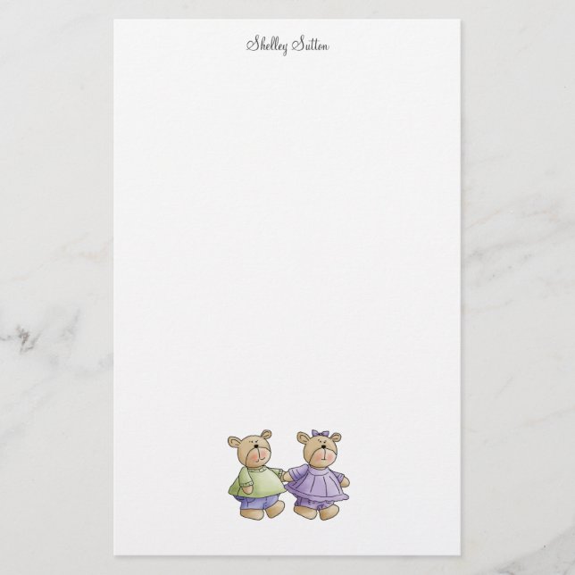 Lil' Bears · Baby Twins Green & Purple Stationery (Front)