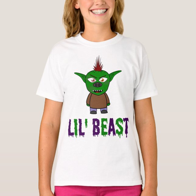Lil' Beast Goblin Purple and Green Dripping Font T T-Shirt (Front)