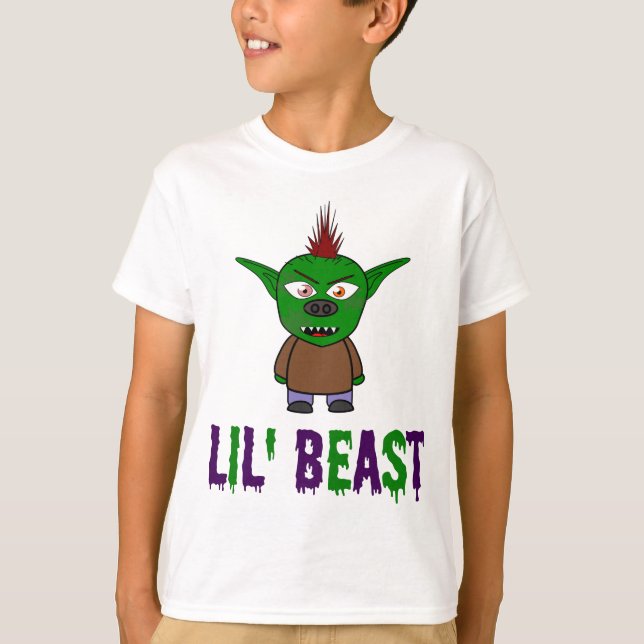 Lil' Beast Goblin Purple and Green Dripping Font T T-Shirt (Front)