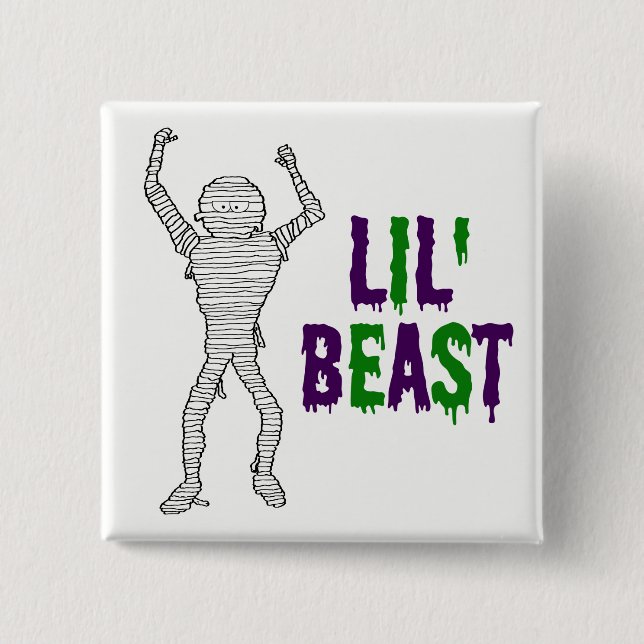 Lil' Beast Mummy Purple and Green Dripping Font 15 Cm Square Badge (Front)