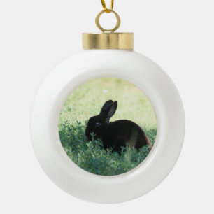 Lil Black Bunny Ceramic Ball Christmas Ornament