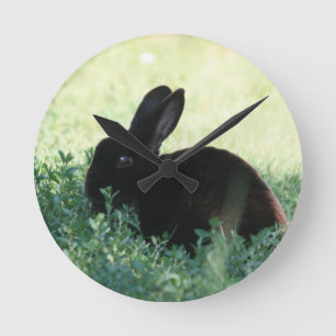 Lil Black Bunny Round Clock