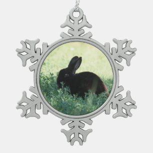 Lil Black Bunny Snowflake Pewter Christmas Ornament