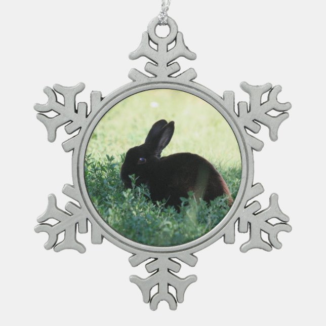 Lil Black Bunny Snowflake Pewter Christmas Ornament (Front)