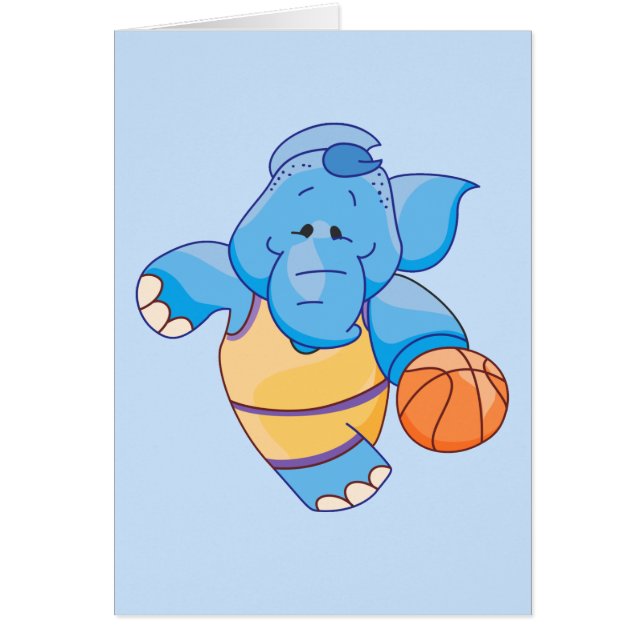 Lil Blue Elephant Basketball Blank Card (Front)