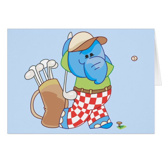Lil Blue Elephant Golfing Blank Card (Front Horizontal)