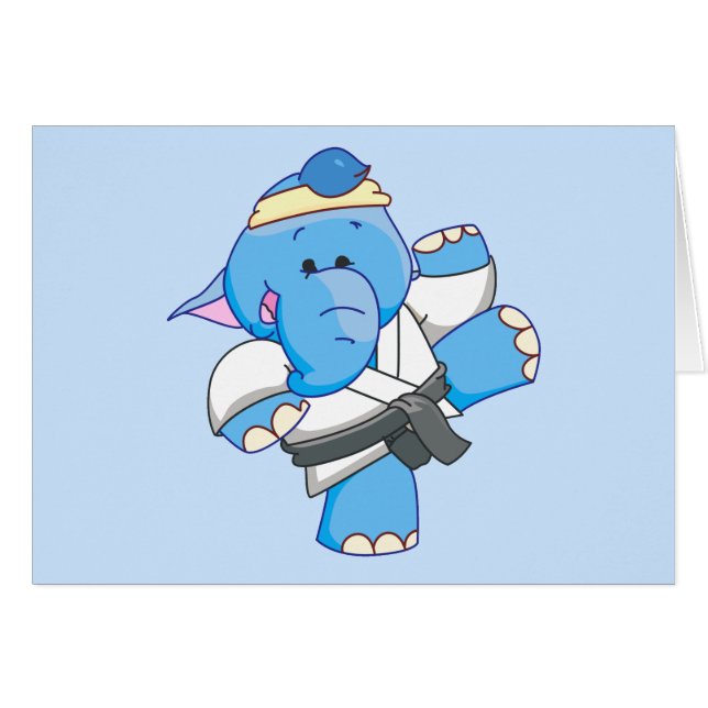 Lil Blue Elephant Karate Blank Card (Front Horizontal)